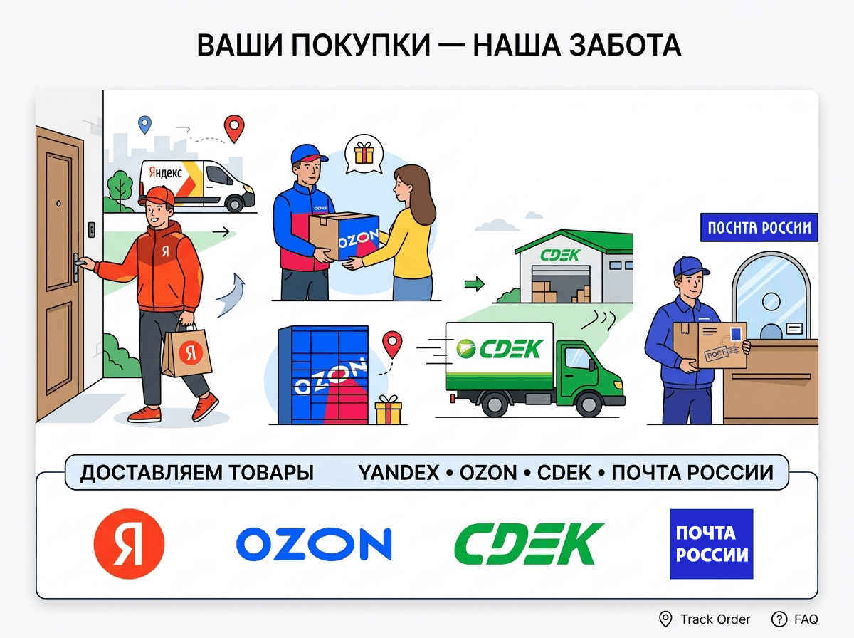 Доставка через Яндекс, OZON, СДЭК, Почта России